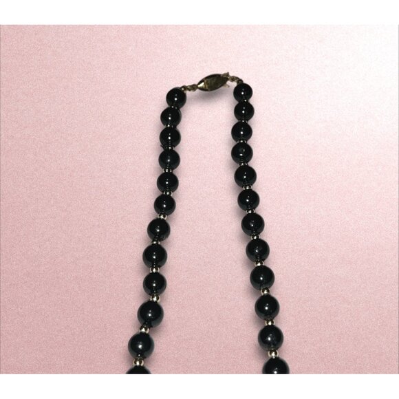 Vintage Black Beaded Necklace With Gold-Tone Accents & Clasp - Picture 4 of 5